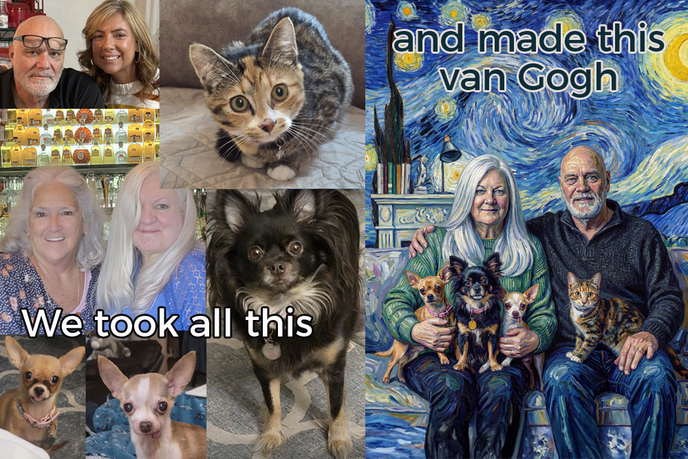 Van Gogh Custom Pet Portrait with People